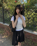Rocker Midi Nylon Pleated Skirt
