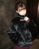 Eri Buckle High Neck Fur Short Jacket
