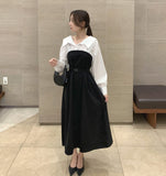 Belt Strap Balloon Shirt Layered Bustier Long One Piece