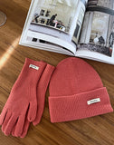 Winted Ribbed Gloves Muffler Beanie Set