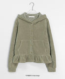 Janey Suede Velour Button Frill Hood Cardigan