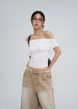 Silky Wrinkle Off-Shoulder Tee