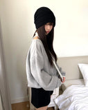 [Muffler SET] Mavin Lip Neck Color Matching One Off Shoulder Wool Long Sleeve Knit