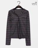 Harit Stripe Button Hooded T-Shirt