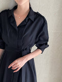 Chestnut Pintuck Collar Shirt Long One Piece (Strap Set)