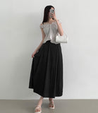 Summer Unbalanced Pintuck A-line Poly Long Skirt