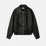 Pond cut washing two-way leather jacket