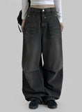 Cut pin tuck wide denim
