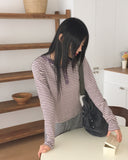 Pao Stripe Snap Button Color Matching Long Sleeve Hooded T-Shirt