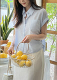 Rudelin Stripe Seersucker Shirring String Shirt