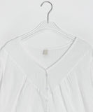 Munil Stripe V-Neck Half Button Blouse