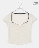 Dohwa Dot Rose Lace Crop Short Sleeve T-shirt
