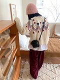 Away Wool Vintage Nordic Jacquard Knit Cardigan