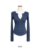 Mude V-Neck Slim Ribbed Knit Cardigan