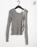 Fortwo Unbalance Off Shoulder Ribbon Ribbed Knit