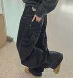 Heart Back Pocket Raw Non-fade Carpenter Balloon Wide Denim Pants