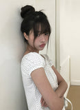 Soso Ribbon Dot Puff Cap Sleeve Short Sleeve T-Shirt