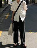 Linen s s open collar short sleeve shirt