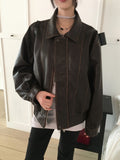 [MADE] Setter vintage washing cut boxy leather jacket