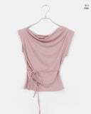 Hikin Unbalanced Off-shoulder Drape Shirring Strap Sleeveless