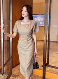 Even Square Neck Shirring Long One Piece