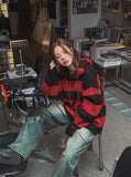 Stripe cable hood warmer knitwear