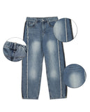 Raed cutting track denim pants
