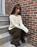 Rusha bean button long sleeve round neck cardigan