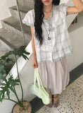 Arche Check Frill Short Sleeve Blouse