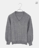 Chimo V-Neck Off-Shoulder Slim Fit Cable Knit