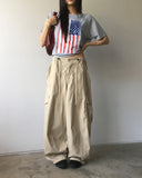 Det Vintage American Flag Printing One-Off-Shoulder Short Sleeve T-Shirt
