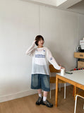 Dipeun Summer Printing Punching Long Sleeve Knit