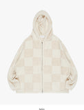 Checkerboard cotton mesh hood zip-up