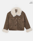 Dune Suede Quilted Buckle High Neck Fur Jacket