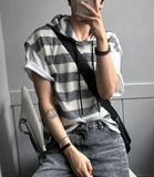 Stripe Mix Hooded Vest Knit