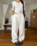 Nunt pintuck stitch wide cotton pants
