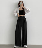 Two Pin Tuck Belt Set Wide Slacks Pants