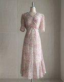 Atyu Pink Flower Shirring Chiffon One Piece