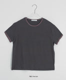 Lumiv Button Roll-up Color Matching Short Sleeve Tee