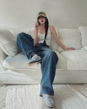 Lock Adjust Button Balloon Denim Pants