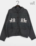 Nekan Nordic collar wood button knit cardigan