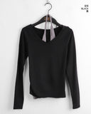 Ripple Halter Layered V-Neck Cropped Long Sleeve T-Shirt