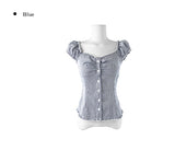 Harper Blue Stripe Shirring Blouse