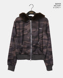 [Brushed Lining] Racquel Camo Military Fur Two-Way Hood Zip-Up
