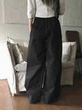 Peubit two-pin tuck banding cotton long wide pants