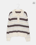 Cuff Stripe Color Matching Collar Loose Fit Long Sleeve Knit