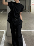 Cut line mock neck short sleeve T-shirt