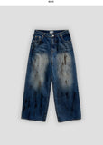 Dirty washing painting wide denim pants