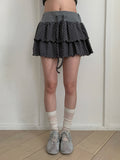 Mury Dot Frill Tiered Banding Mini Skirt