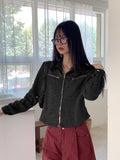 [MADE] Disher Zipper Leather Color Matching Two-Way Knit Zip-Up Jumper